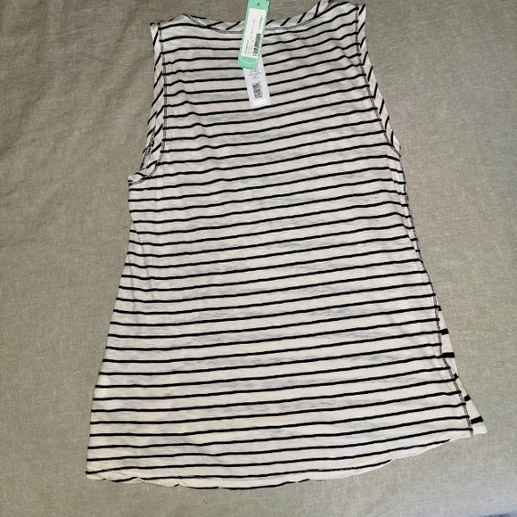 MICHAEL STARS KNIT TANK TOP SIZE MEDIUM OFF-WHITE WITH NAVY BLUE STRIPES - Picture 5 of 9